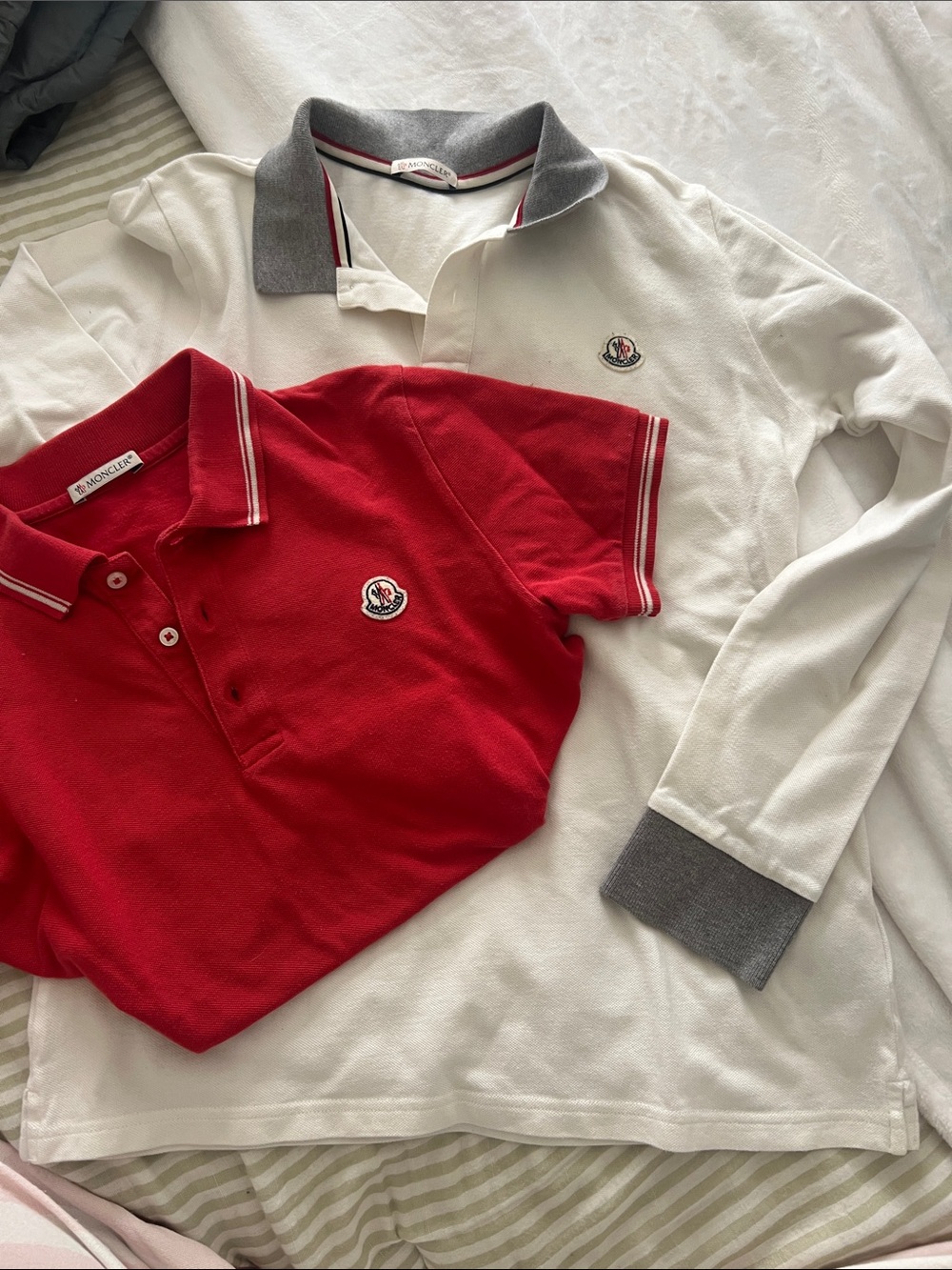 Moncler Red Short-Sleeve & White Long-Sleeve Polo Set